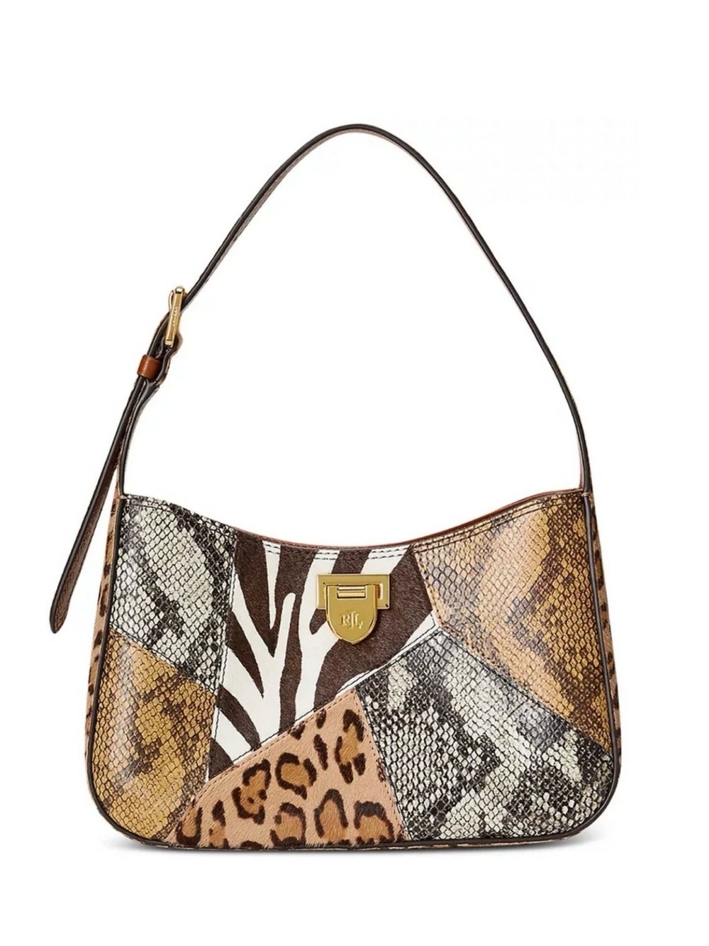 Ralph Lauren Falynn Python Zebra Print Calf Hair Patchwork Shoulder Bag $375
